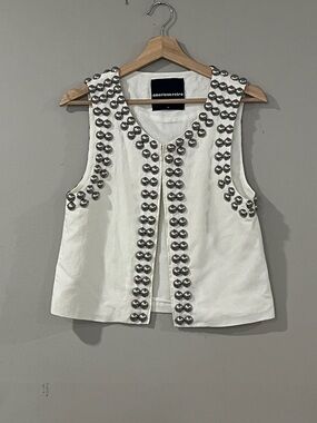 American Retro White Studded Sleeveless Vest